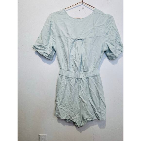 Thakoon Collective Women's Mint Tie Waist Cap Sleeves Plunge Neck Romper Size 10 - Picture 10 of 12
